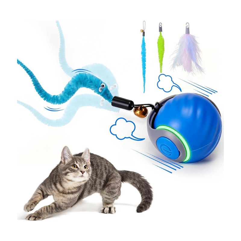 BABORUI Automatic Interactive Cat Toy Ball with 3 Tails, Rechargeable