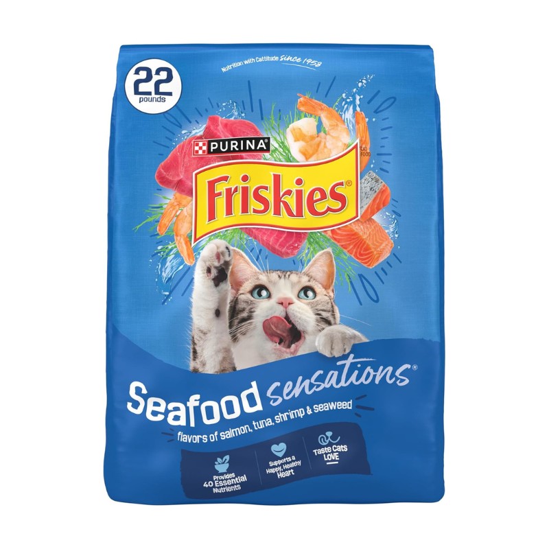 Purina Friskies Seafood Sensations Dry Cat Food, 22 lb Bag