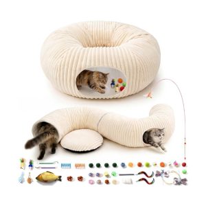 2-in-1 Cat Tunnel Bed with Toys