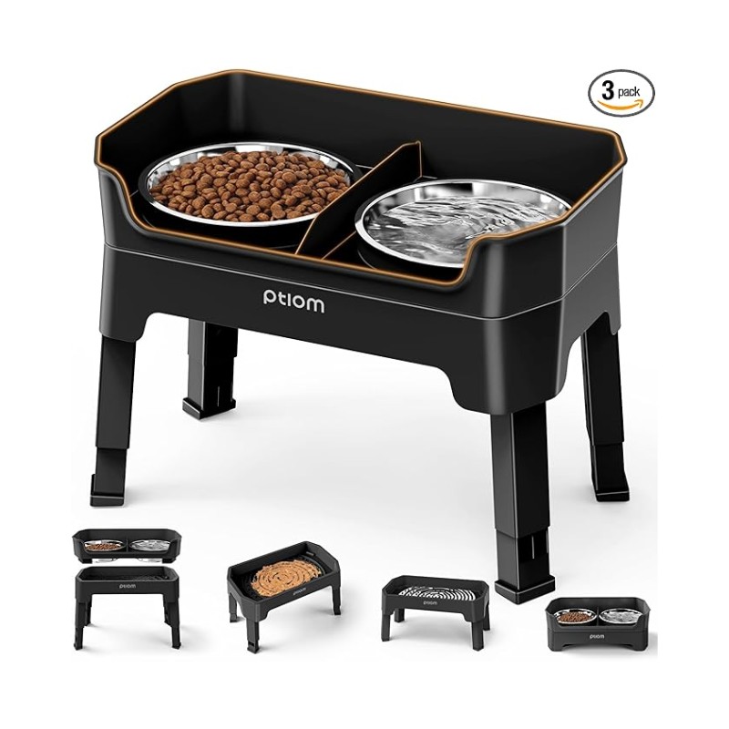 Adjustable Elevated Slow Feeder Dog Bowls